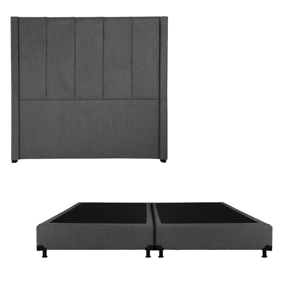 Box Base Cama King Size + Cabecera Nizza Gris Dicasa  Rivo