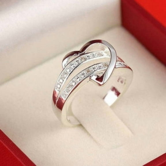 925 Silver Gemstone Heart Love Women Wedding Ring