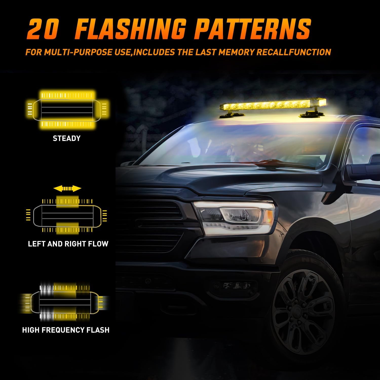 Nilight 14.5" 30LED Strobe Light Bar Double Side Rooftop Emergency Flashing Lights Amber Safety Warning Hazard Light Bars with Magnetic Base for Trucks Pickup