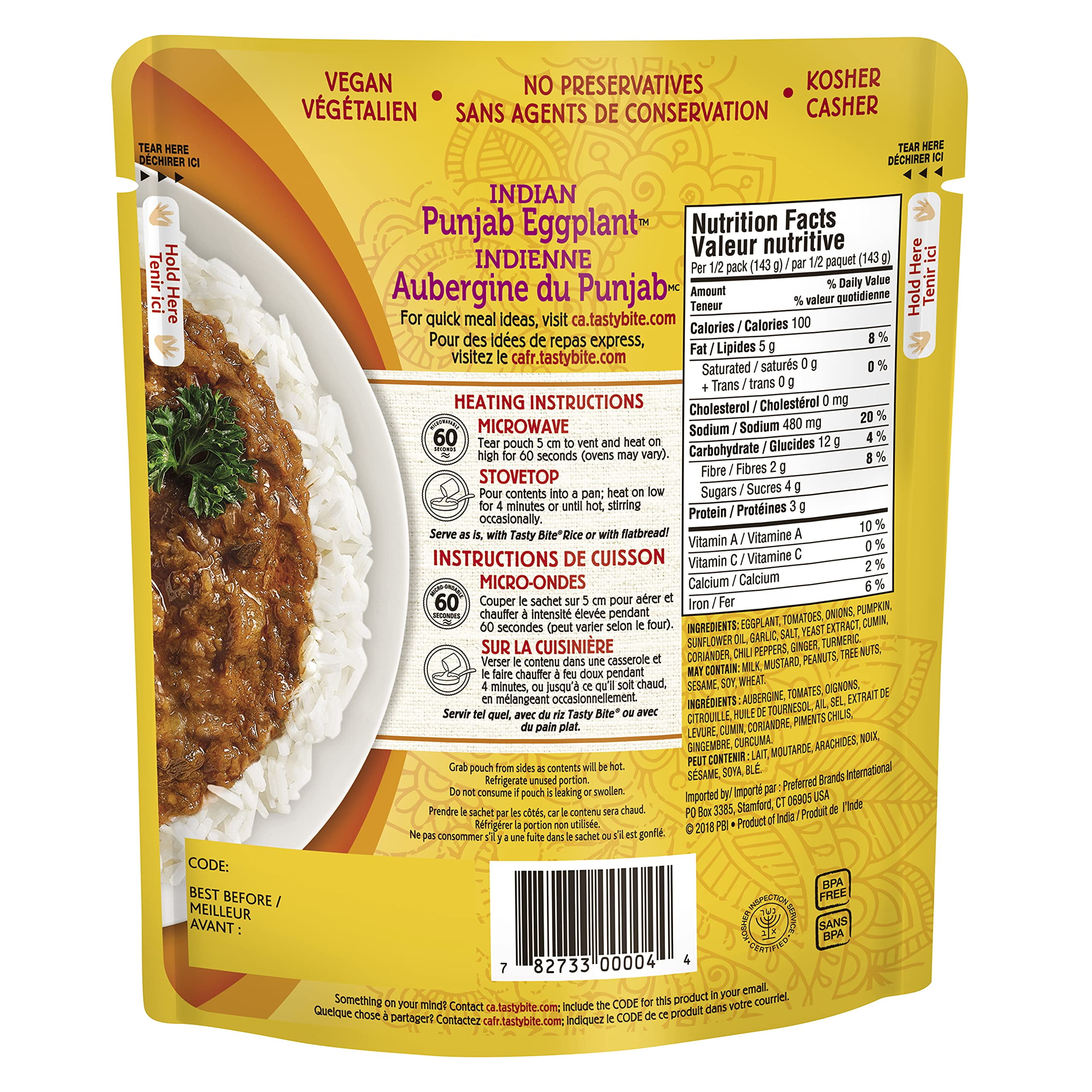 Tasty Bite Indian Punjab Eggplant, Ready to Eat, Microwavable Entree, 10 Ounce (Pack of 6)