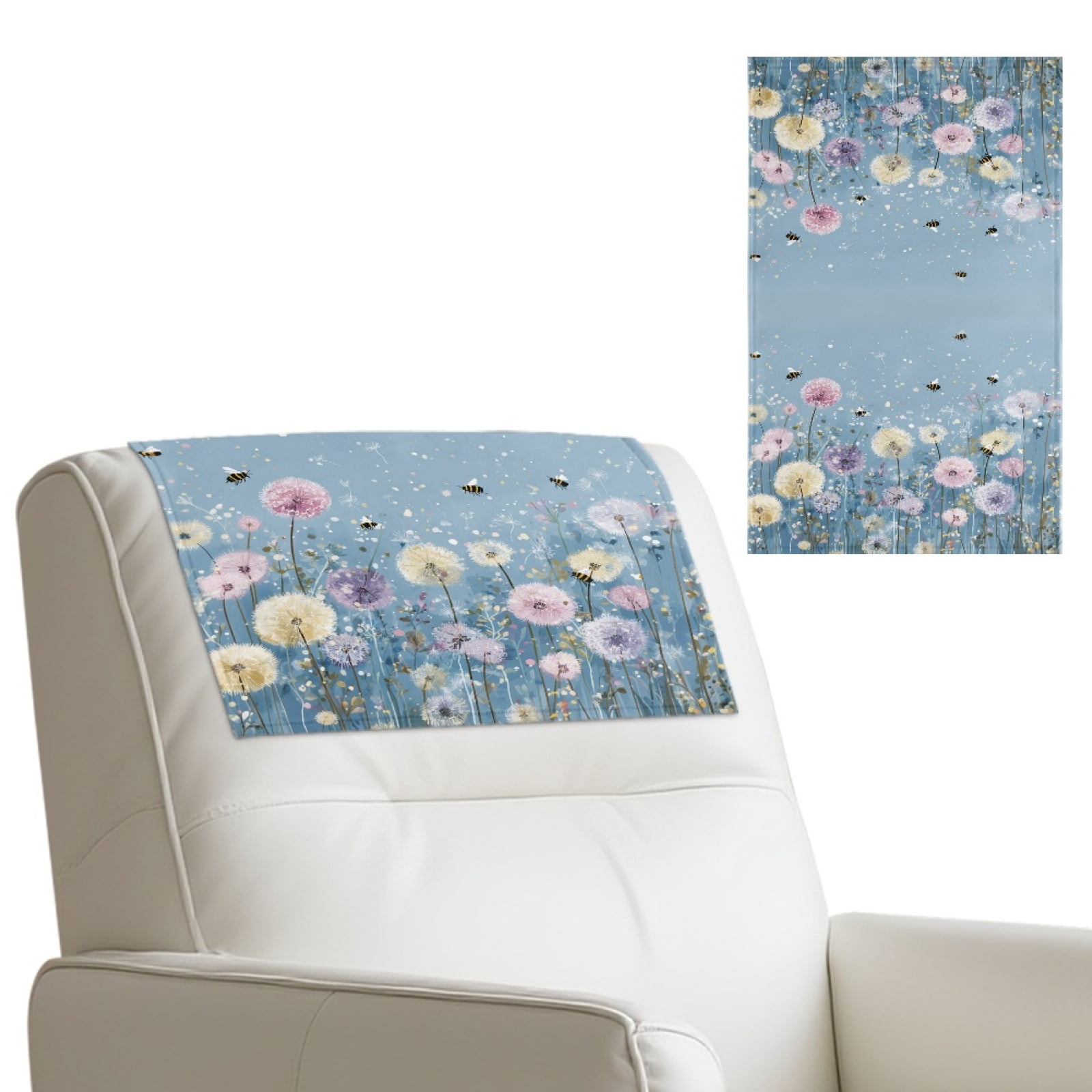 Xixirimido Bee Dandelion Blue Pattern Headrest Covers for Recliners Leather Dining Chair Slipcovers Universal Sofa Headrest Cover Office Chair Headrest Covers, 2Pcs