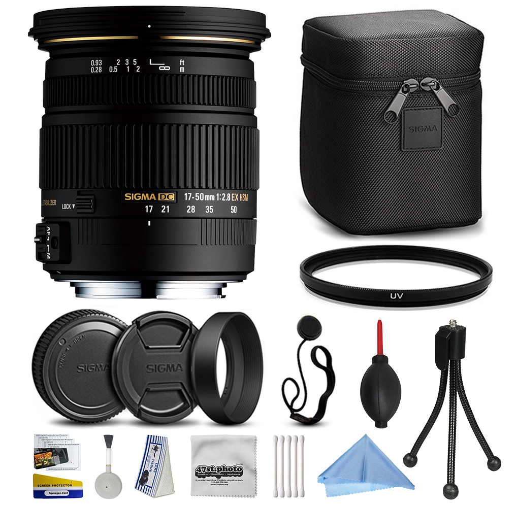 Sigma 17-50mm F2.8 EX DC HSM Lens for Sony (583205) with Starter  Accessories Package includes UV Ultraviolet Filter Deluxe Cleaning Kit  Air Dust Blower Cap Keeper