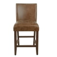 thumbnail image 2 of 24 Inch Counter Stool Chair- Brown Wood Frame- Faux Leather Seat, 2 of 6