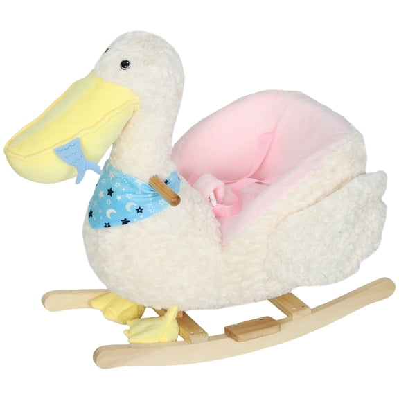 Baby Rocking Horse, Kids Ride on Pelican Rocking Horse for Toddlers 18-36 Months with Realistic Duck Sound, White