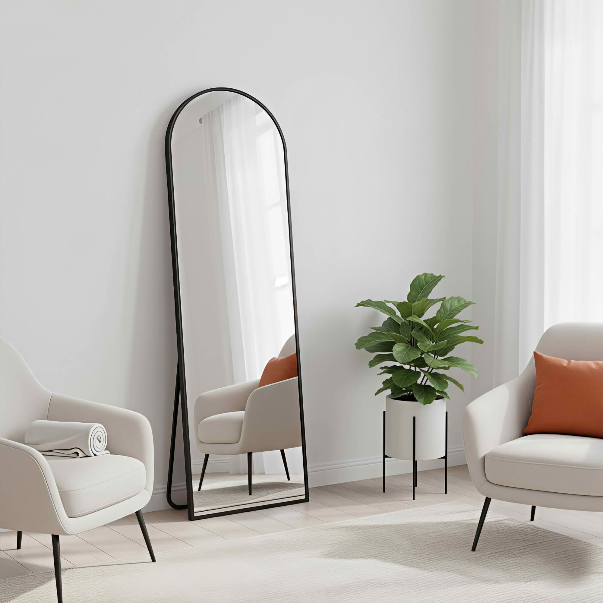 MAYEERTY 58"x18" Aluminum Arch Shape Full-Length Mirror, Tempered Glass With Stand, Black