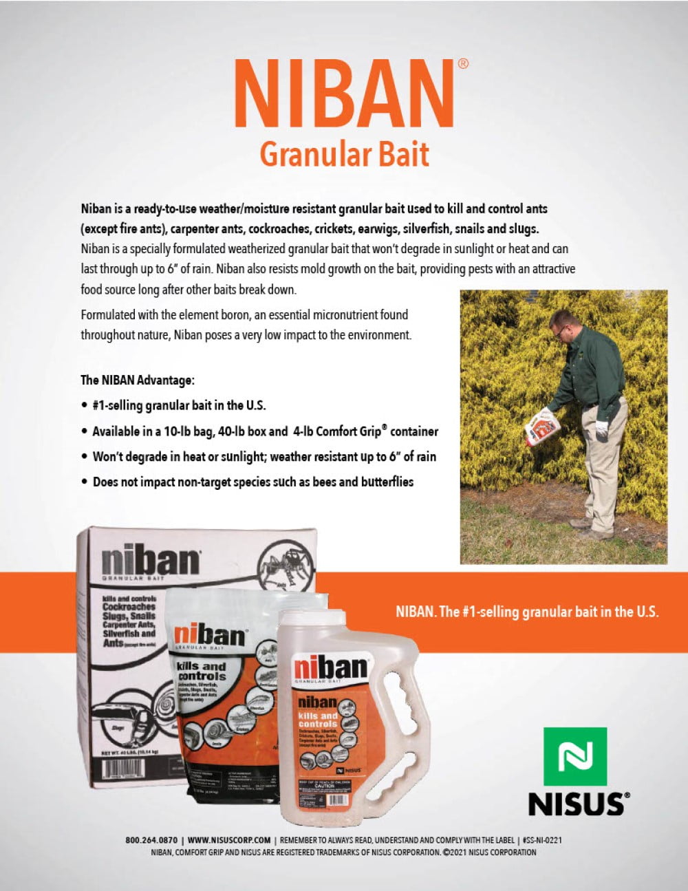 Niban Granular Insect Bait - Controls Ants, Carpenter Bees, Cockroaches & More - 4 lb. Shaker Jug by Nisus Corp.