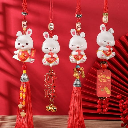 

Star Home Cartoon Rabbit Pendant Tassels/Bells/Beads 2023 New Year Car Hanging Zodiac Rabbit Decor Home Decoration