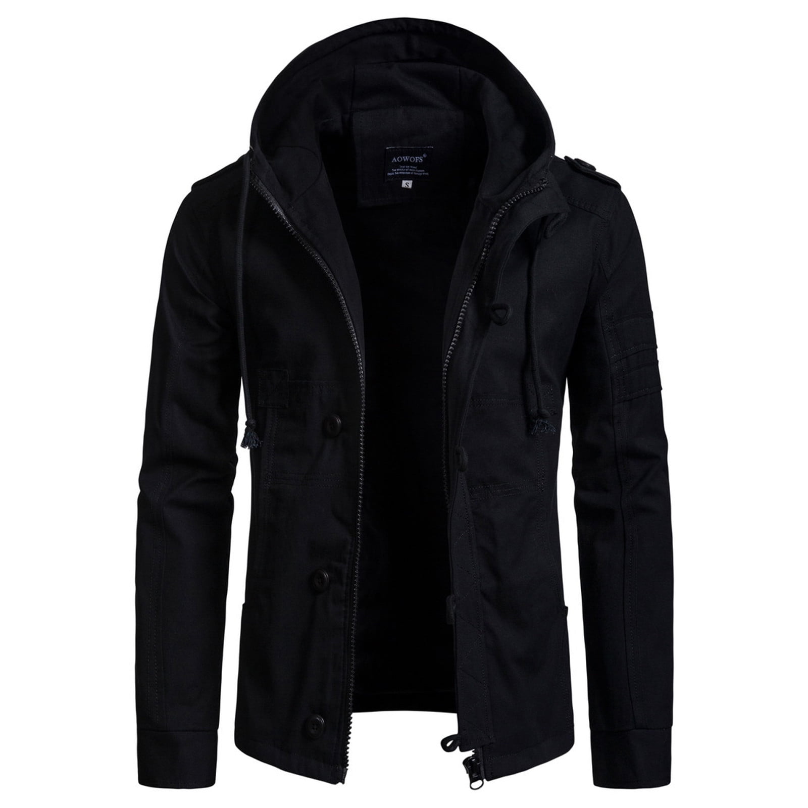 CEHVOM Men Solid Casual Hooded Zipper Buttons Turndown Pocket Cardigan Jacket Coats Walmart