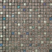 Intrend Tile .62 x .62 Hand Color Stone And Glass Square Brown- Tan With Blue Accent