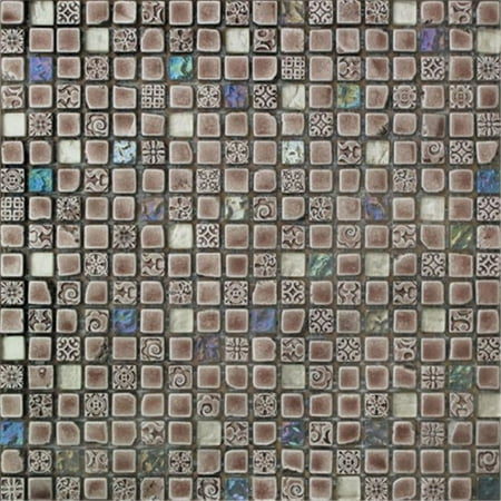 Intrend Tile .62 x .62 Hand Color Stone And Glass Square Brown- Tan With Blue Accent