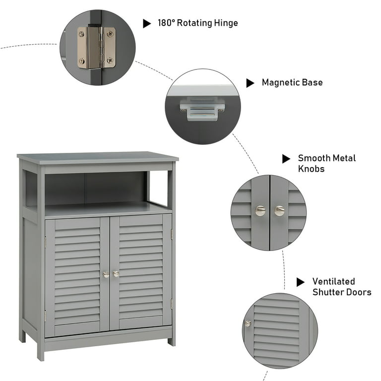 Costway Bathroom Storage Cabinet Wood Floor Cabinet w/ Double