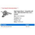 thumbnail image 2 of Right Engine Mount - Compatible with 1998 - 2002 Chevy Prizm 1.8L 4-Cylinder 1999 2000 2001, 2 of 2
