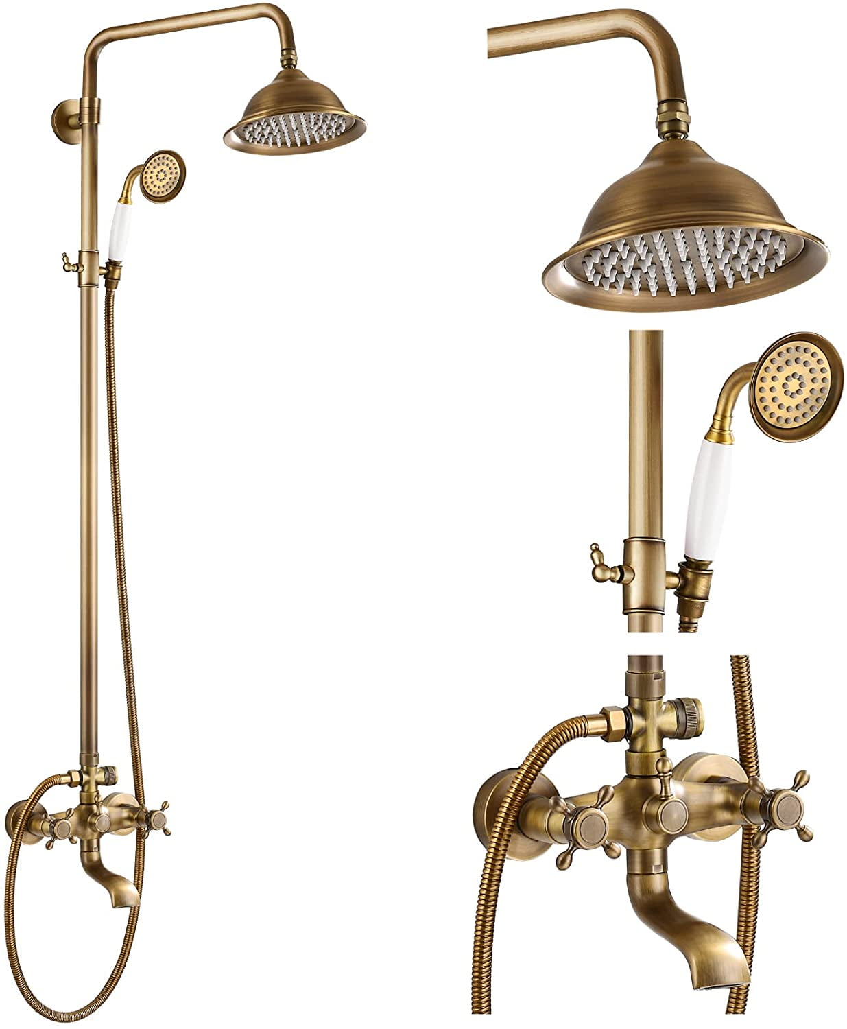 gotonovo Antique Brass Exposed Bathroom Shower Faucet with Shower Shel