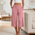thumbnail image 2 of StSilkitty Womens Casual Capris Solid Color High Waist Elastic Wide Leg Cropped Pants with Pockets Soft Comfy Capri Trousers, 2 of 9