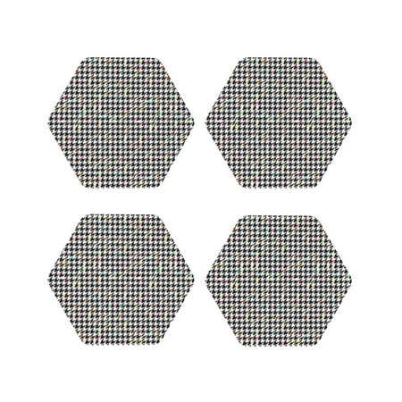 

Honeii Black And White Houndstooth Print Leather Coaster Set of 4 Ideal for Safeguarding Your Furniture from Drinks Spills and Effortless Cleanup-Hexagon