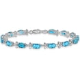 thumbnail image 3 of 14k White Gold Floral Diamond and Blue Topaz Bracelet - 7", 3 of 6
