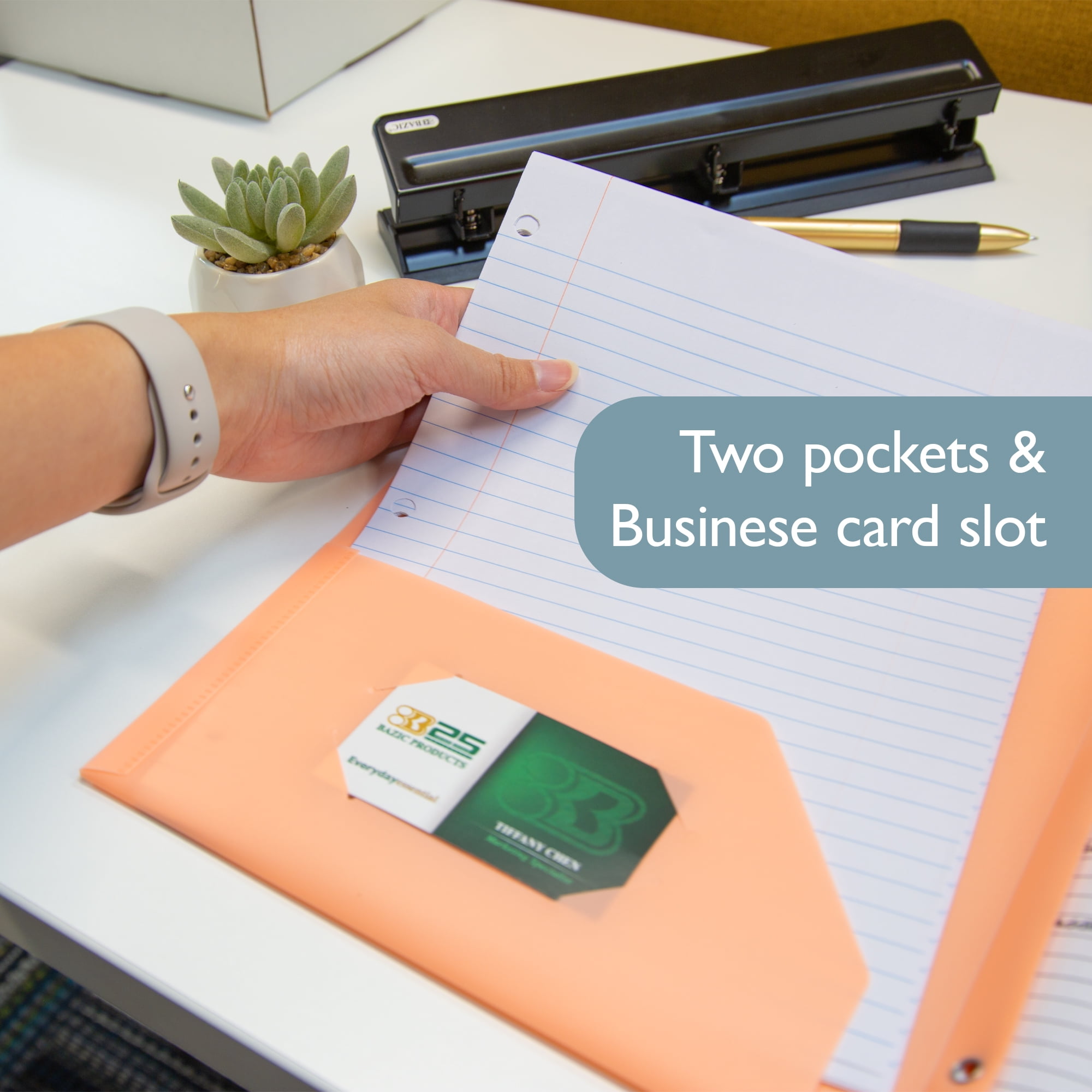 Bazic 2141 2 Pockets Portfolios with 3 Prong Fastener, Pastel Color