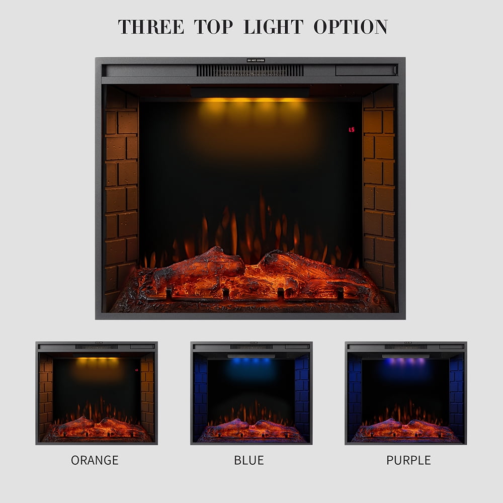 Kepooman 30" LED Recessed Electric Fireplace with 3 Top Light Colors & Remote Control & Adjustable Heating & Touch Screen, 1500W, Black