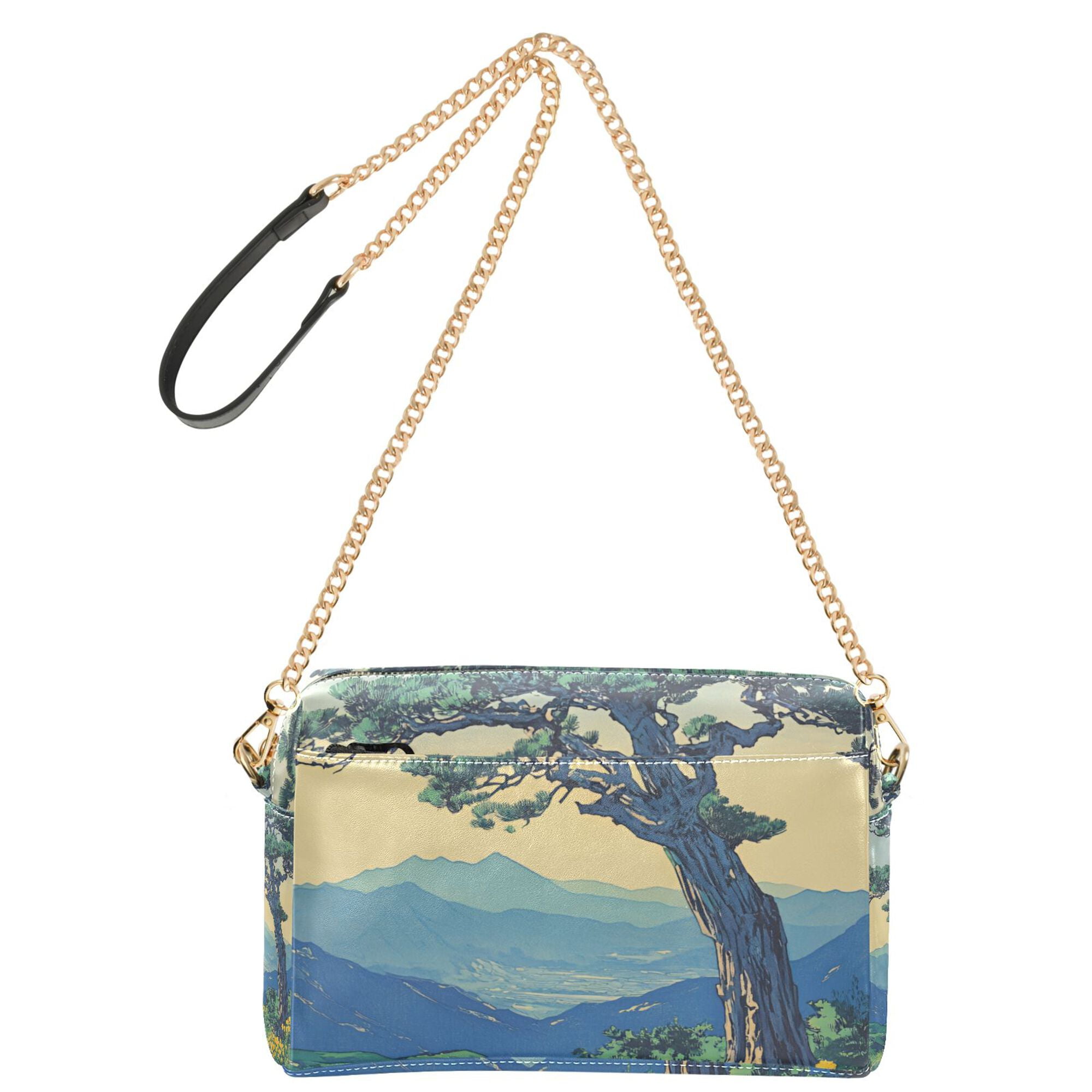 FORMRS Women Crossbody Purse with Chain Strap Vegan Leather Shoulder Handbag, Retro Mountain