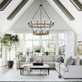 thumbnail image 5 of ACROMA  20-light Modern Farmhouse 40In Round Wagon Wheel Chandelier with UL Birchwood Distressed, Satin, Matte Adjustable, Over 60 Inches Painted N/A, 5 of 5