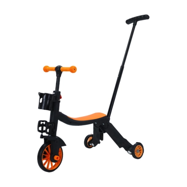 Triciclo infantil de 3 ruedas, resistente, antideslizante, ligero, regalo, multifunción, equilibrio. Naranja con asa de empuje