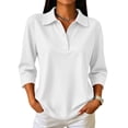 thumbnail image 2 of Women's 3/4 Sleeve Casual Polo Shirts Button Lapel Collar Breathable Work Tops White XL, 2 of 9