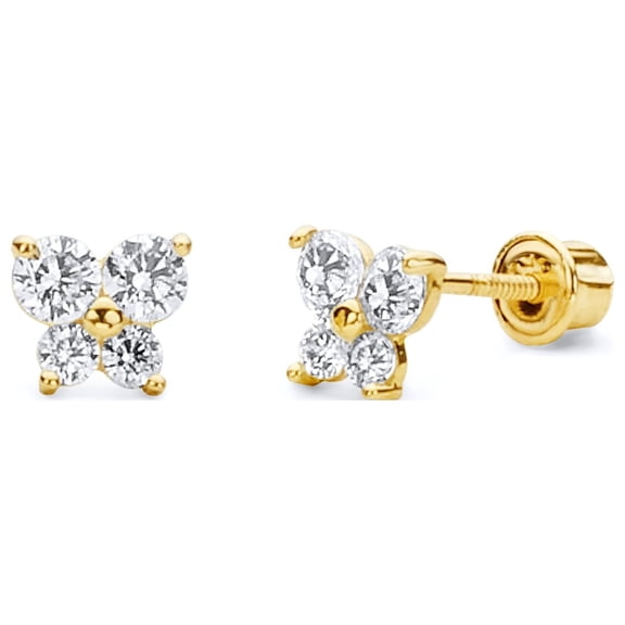 Wellingsale 14K Yellow Gold Polished Butterfly Birth CZ Cubic Zirconia Stone Stud Earrings With Screw Back - April