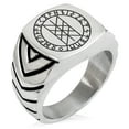 thumbnail image 1 of Stainless Steel Vegvisir Web of Wyrd Skuld’s Net Viking Chevron Pattern Biker Style Polished Ring, 1 of 1
