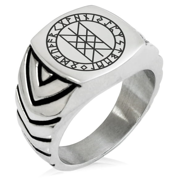 Stainless Steel Vegvisir Web of Wyrd Skuld’s Net Viking Chevron Pattern Biker Style Polished Ring