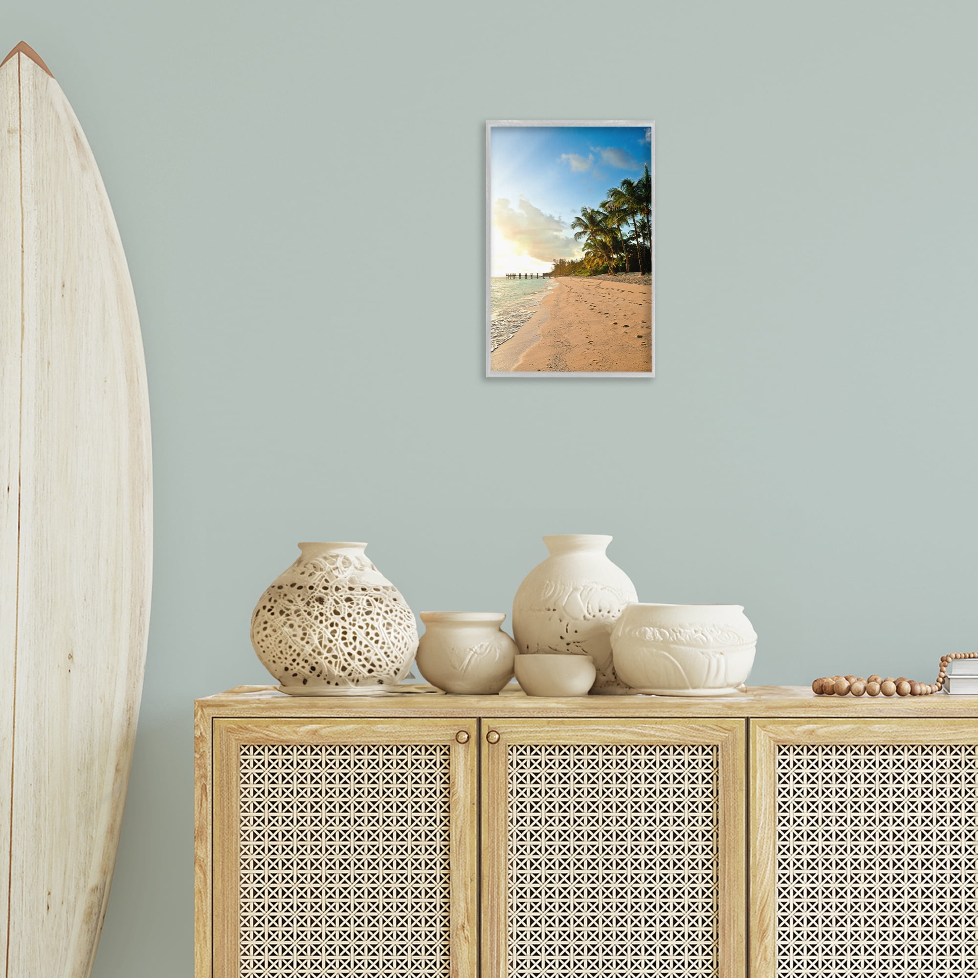 Stupell Industries Sandy Footprints Shore Coastal Photography Gray Framed Art Print Wall Art, 12 x 18