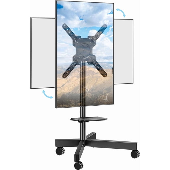Rolling TV Stand for Most 23"-60" TVs, Mobile TV Cart 90° Rotation Landscape to Portrait, Height Adjustable Floor TV Stand with Extendable Base, Max VESA 400x400mm, Up to 77 Lbs, YD2114B