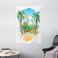 thumbnail image 1 of Iguana Tapestry, Green Iguana Smiling Waving Sunbathing Tropical Holiday Palm Trees with Hammock, Wall Hanging for Bedroom Living Room Dorm Decor, 40W X 60L Inches, Multicolor, by Ambesonne, 1 of 2