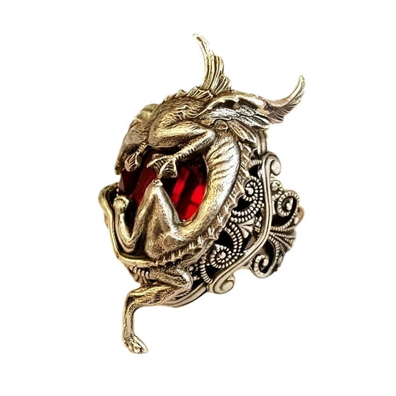 MayiaHey Red Stone Dragon Ring, Vintage Wings Dragon Biker Ring for Men, Red Crystal Dragon Animal Ring Gothic Dragon Totem Jewelry, Rhinestone Dragon Ring Punk Dragon Animal Biker Ring