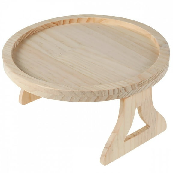 Natural Pine Wood Sofa Side Tables Round Portable and Foldable Sofa Armrest Clip-On Tray Waterproof Sofa Couch Arm Rest