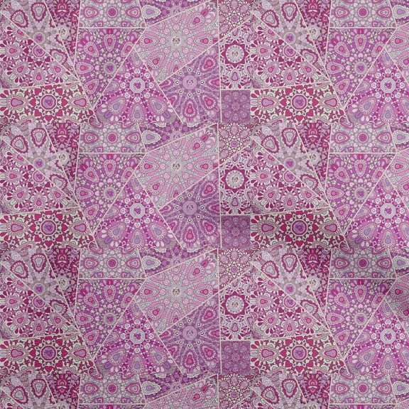 oneOone Polyester Spandex Purple Fabric Asian Mosaic Floral Fabric For Sewing Printed Craft Fabric By The Yard 56 Inch Wide