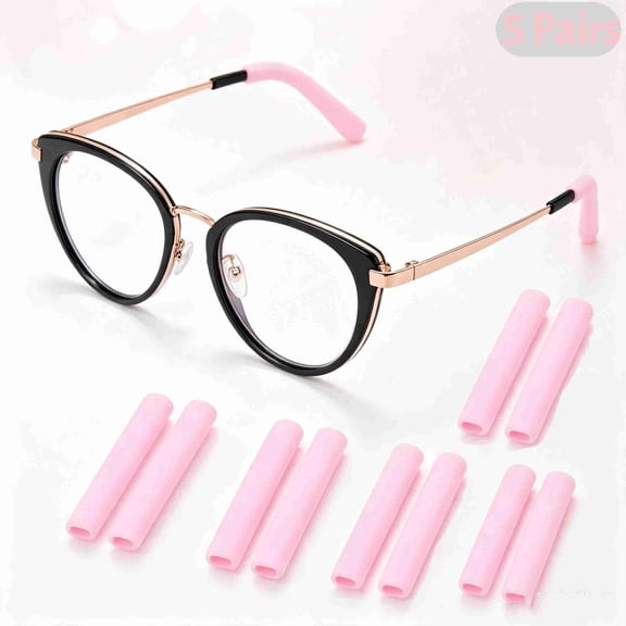 5 Pairs Soft Silicone Glasses Ear Cushion Sleeves, Anti-Slip Eyeglasses Temple Tips Covers, Comfort Ear Pain Relief Glasses Arm Protectors for Eyeglasses, Sunglasses, Reading Glasses(Pink)