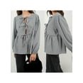 thumbnail image 3 of Yunliwuli Women’s Tie Front Tops Long Sleeve Round Neck Hollow Out Loose Babydoll Shirts Spring Fall Blouses, 3 of 9