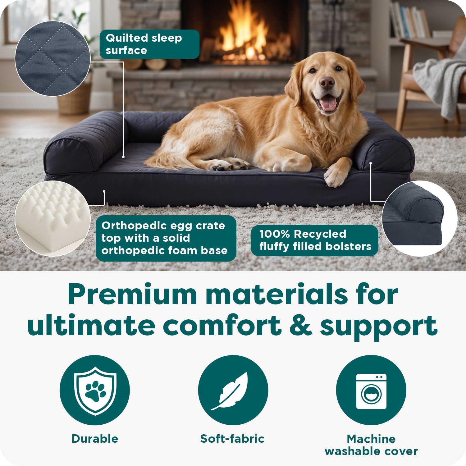 FurHaven Pet Products Quilted Orthopedic Sofa Pet Bed for Dogs & Cats - Iron Gray, Jumbo