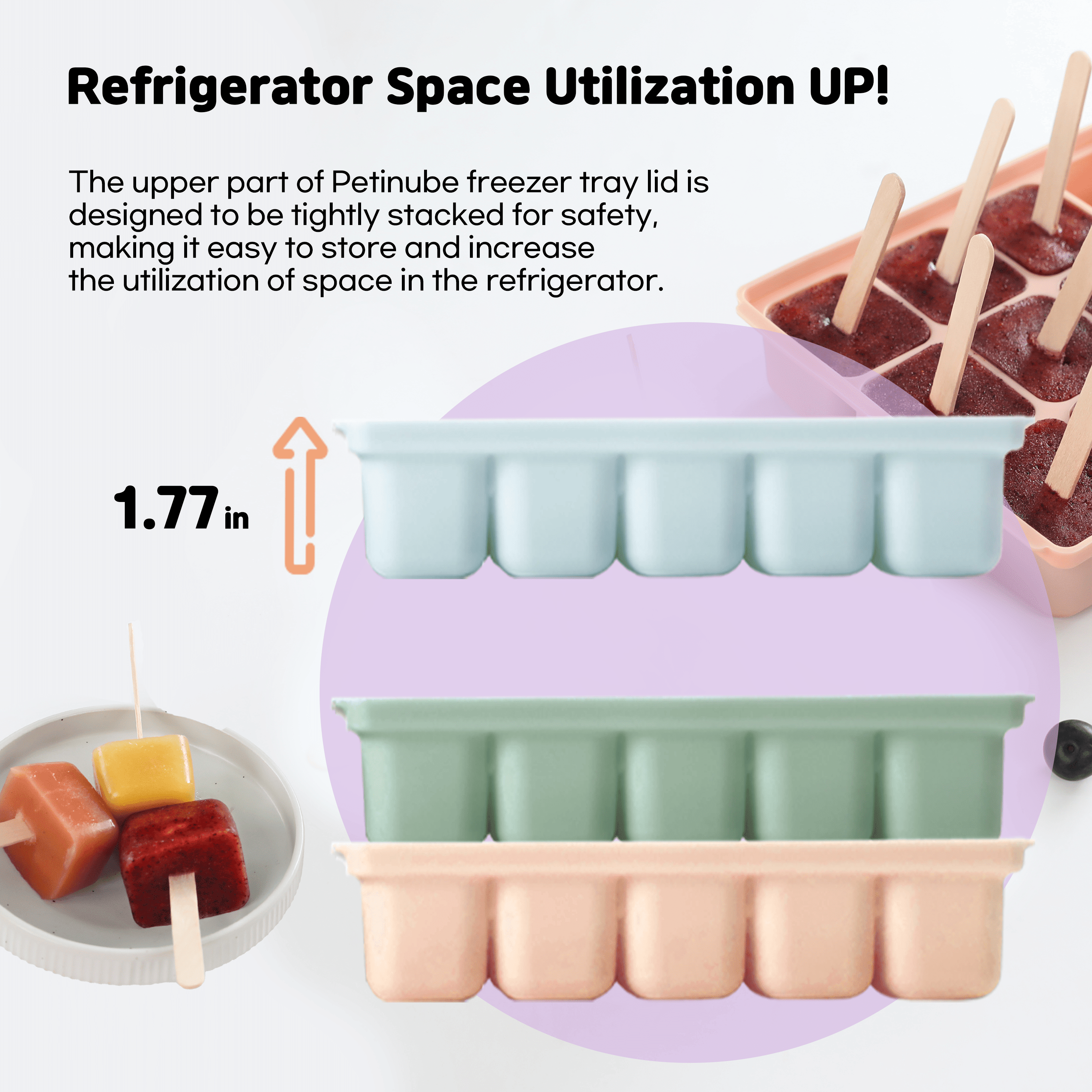 Petinube Flexible Silicone Freezer Tray 20 Cubes, 16.91 fl. oz / 0.84 fl. oz - BPA-Free, Stackable Ice Tray with Clip-on Lid, Multifunctional Ice Cube Molds, Ocean Blue Set