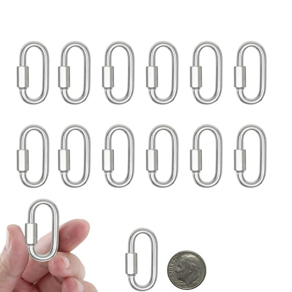 15PCS 2 Inches Chain Link, M5 Screw Chain Quick Links, 3/16" Galvanized Steel Locking Carabiners for Connecting Hammock, Key Chain, Pet Leash,Gym,Camping, 650 Lbs Capacity.