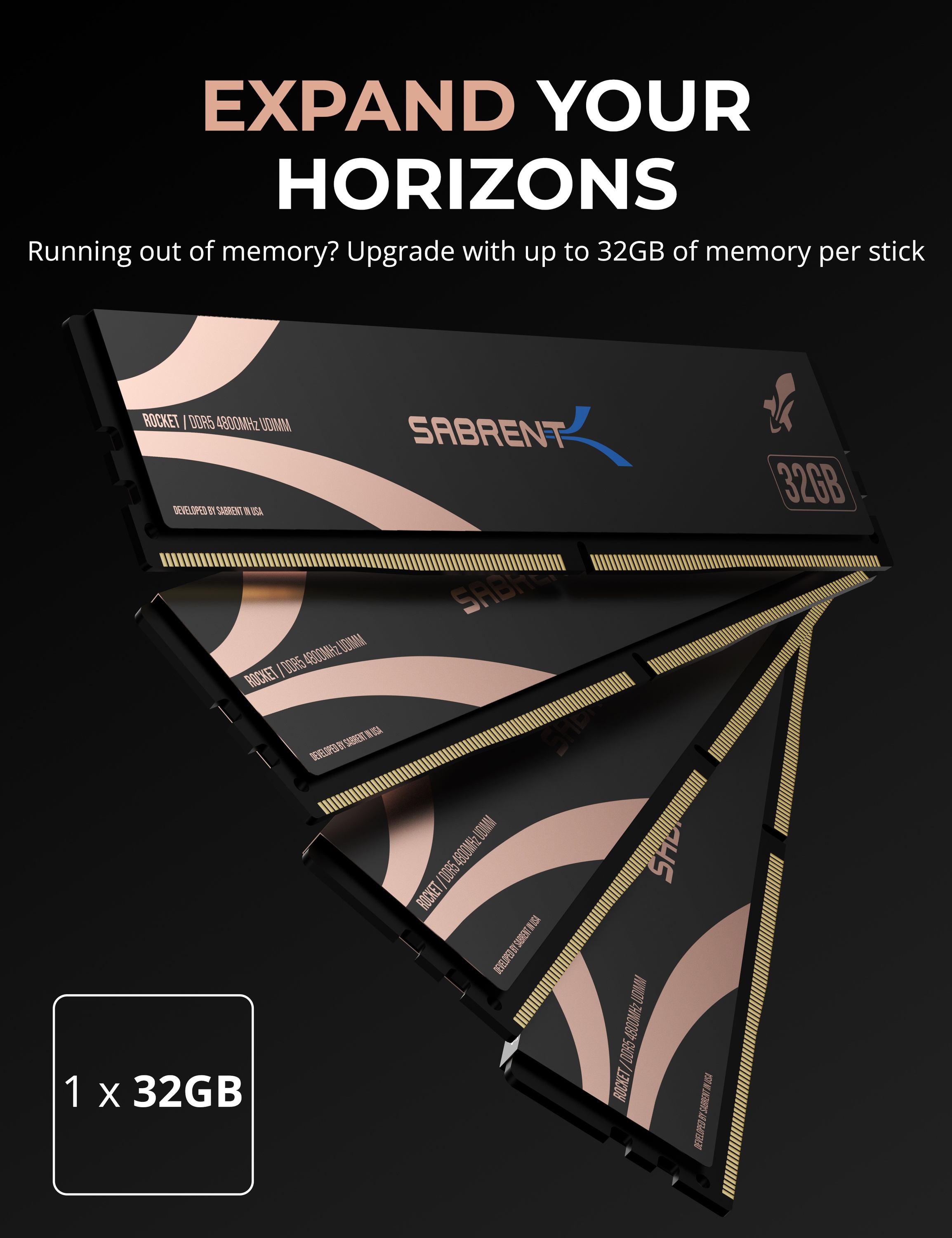 SABRENT Rocket DDR5 32GB U-DIMM 4800MHz RAM for Gaming Desktops 