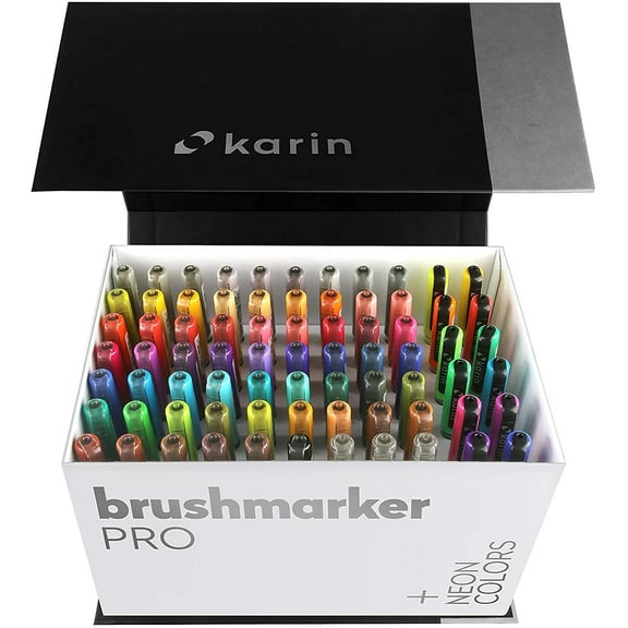 Karin Brushmarkers Pro Markers - Set of 75, Mega Box Plus, Assorted Colors