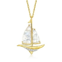 Ross-Simons Mother-Of-Pearl Sailboat Pendant Necklace With Diamonds in 18kt Gold Over Sterling, Women's, Adult