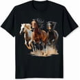 thumbnail image 2 of 100% Cotton Running Horses Graphic Design Animal Print Unisex Casual Wear T-Shirt, 2 of 5