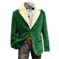 thumbnail image 4 of Men's Corduroy Blazer - Fleece-Lined Solid Color Warm Pocket Casual Suit Jacket, Green, XXL, 4 of 6