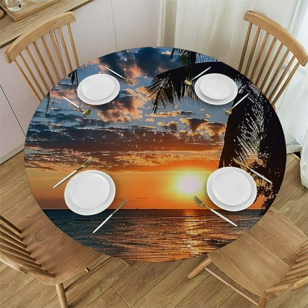 

Orinice Sunset Palm Trees Round Table Cover Stain Resistant Washable Indoor Outdoor Tablecloth Kitchen Dining Wedding Parties Picnic Farmhouse 100% Polyester Fiber 38-42