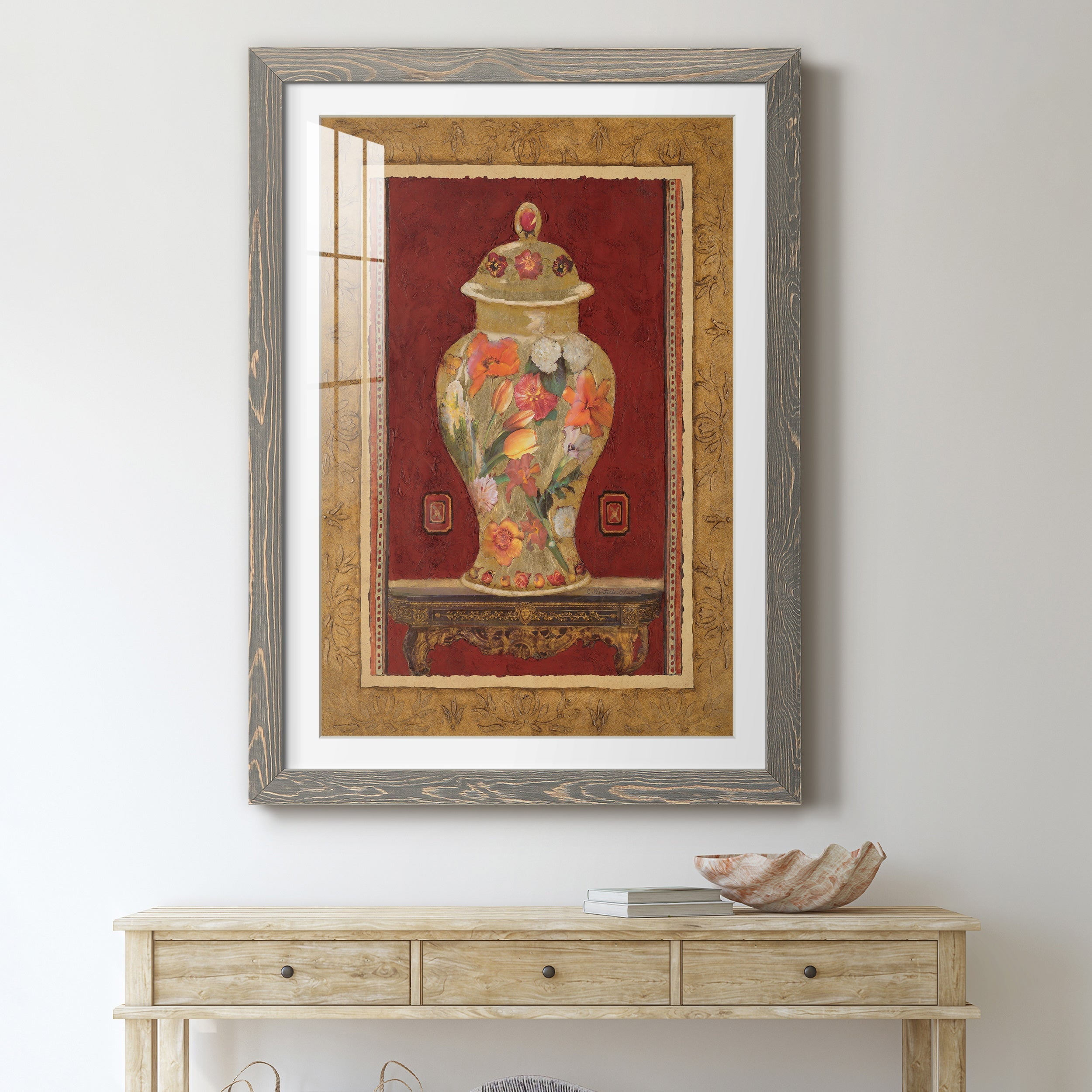 Romantic Urn II - Premium Framed Print - Distressed Barnwood Frame - Ready to Hang