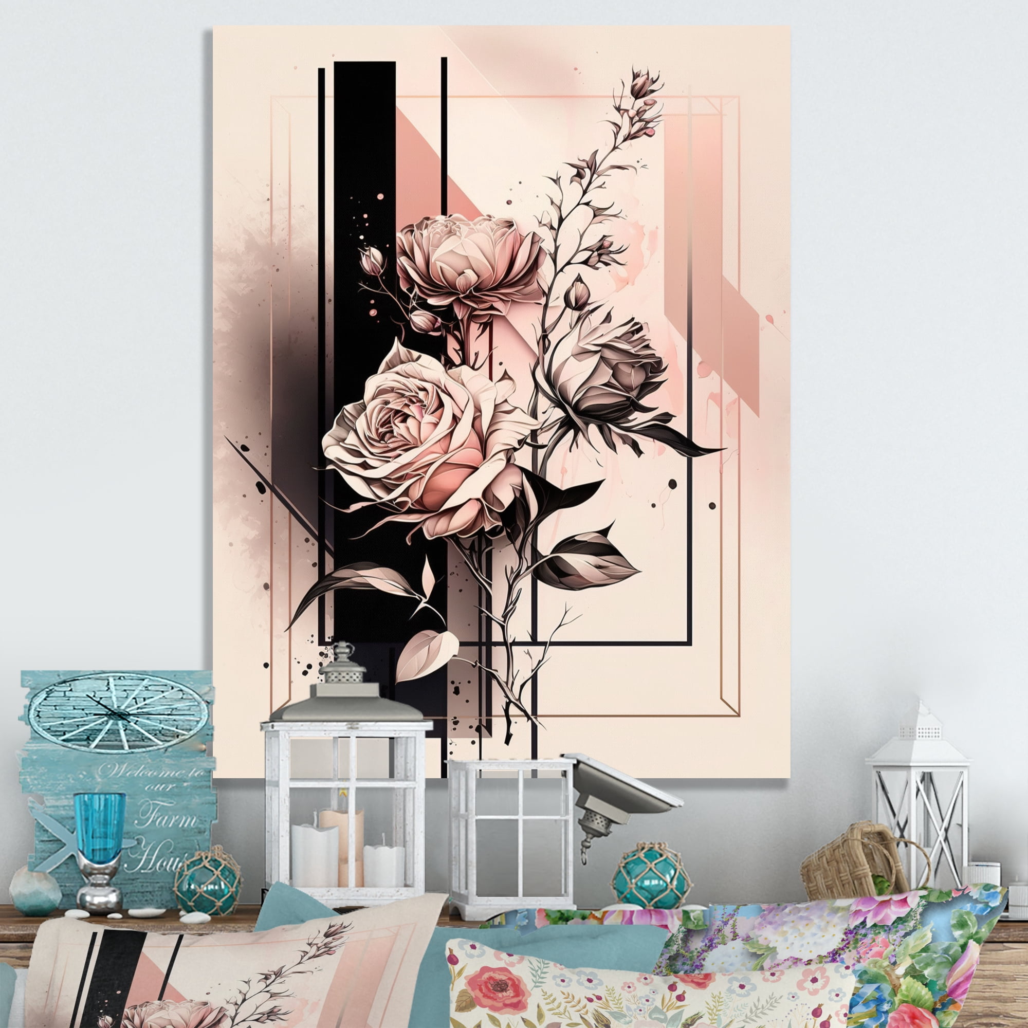 Designart Hyperrealistic Minimalism Abstract Roses II Canvas Wall Art