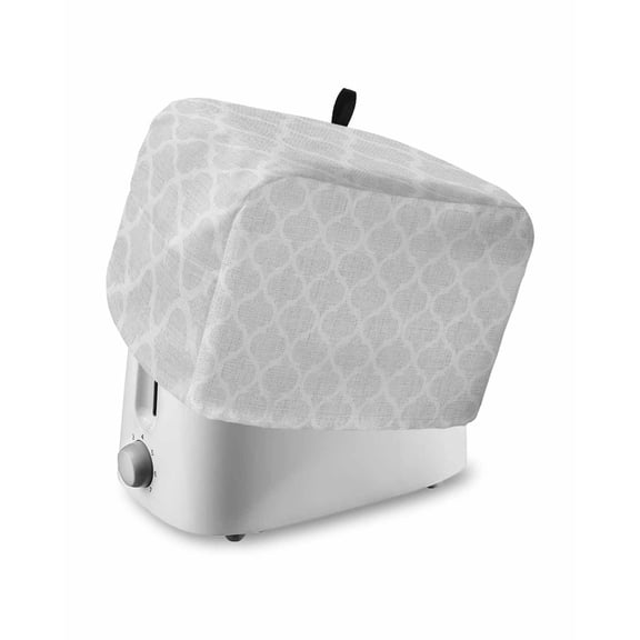 White Moroccan Small Toaster Cover 2 Slice, Kitchen Appliance Covers, Boho Morocco Geometric Quatrefoil Grid Toaster Oven Cover with Loop, Bread Machine Cover Polyester Dust Cover Protection