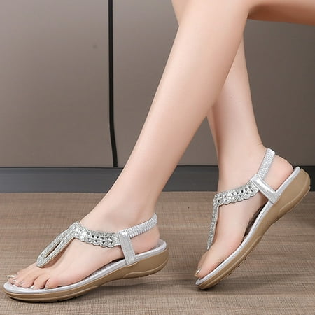 

XIAQUJ Women Shoes Thick Soles with Diamond Sandals Bohemian Style Waterproof Sandals Sandals for Women Silver 7(38)